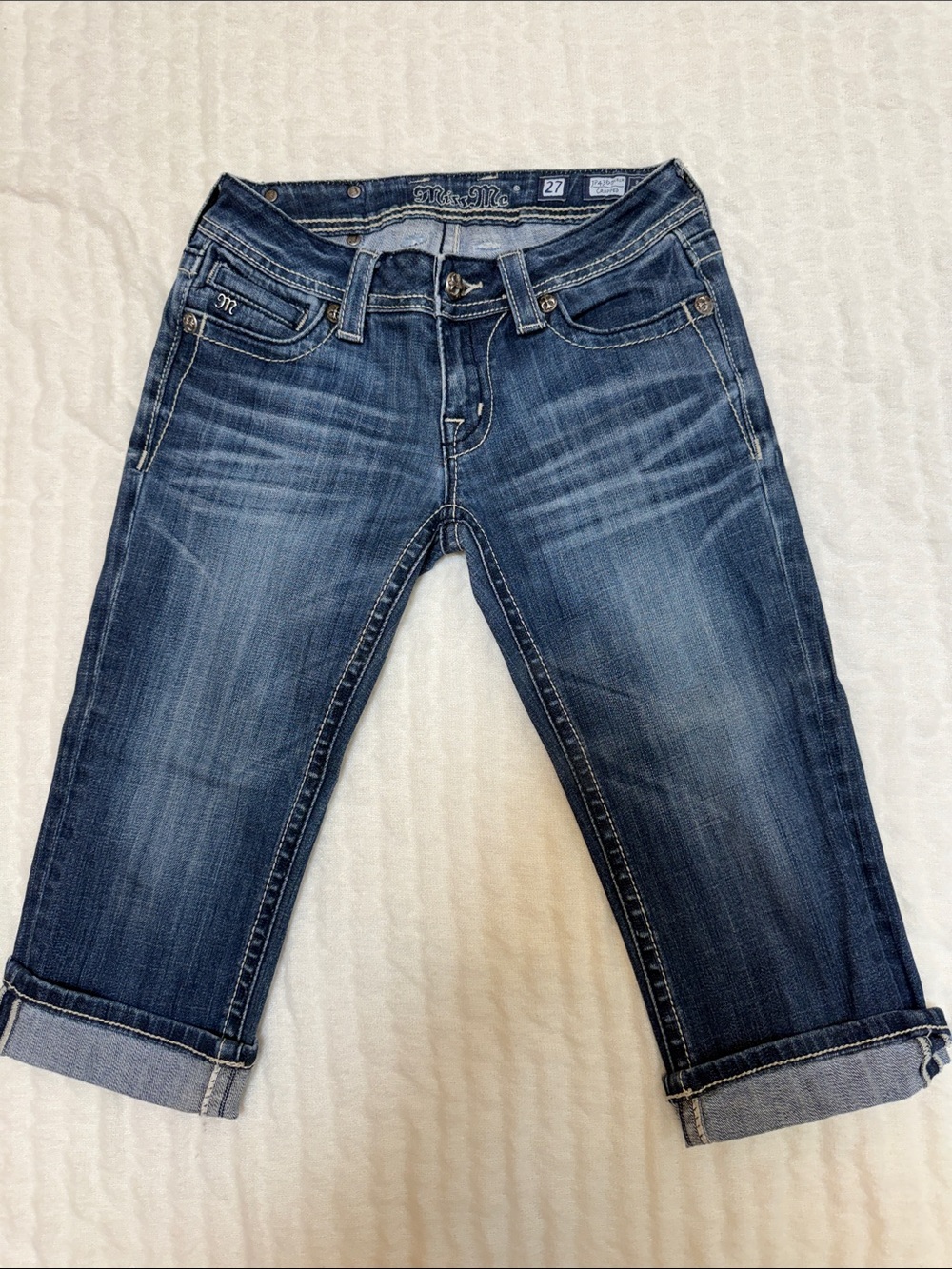 Miss Me Dark Blue Cropped Cuffed Women's Jeans